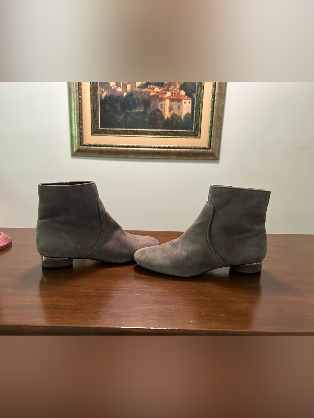 Karl Lagerfeld Grey Suede Ankle Booties,Size 9